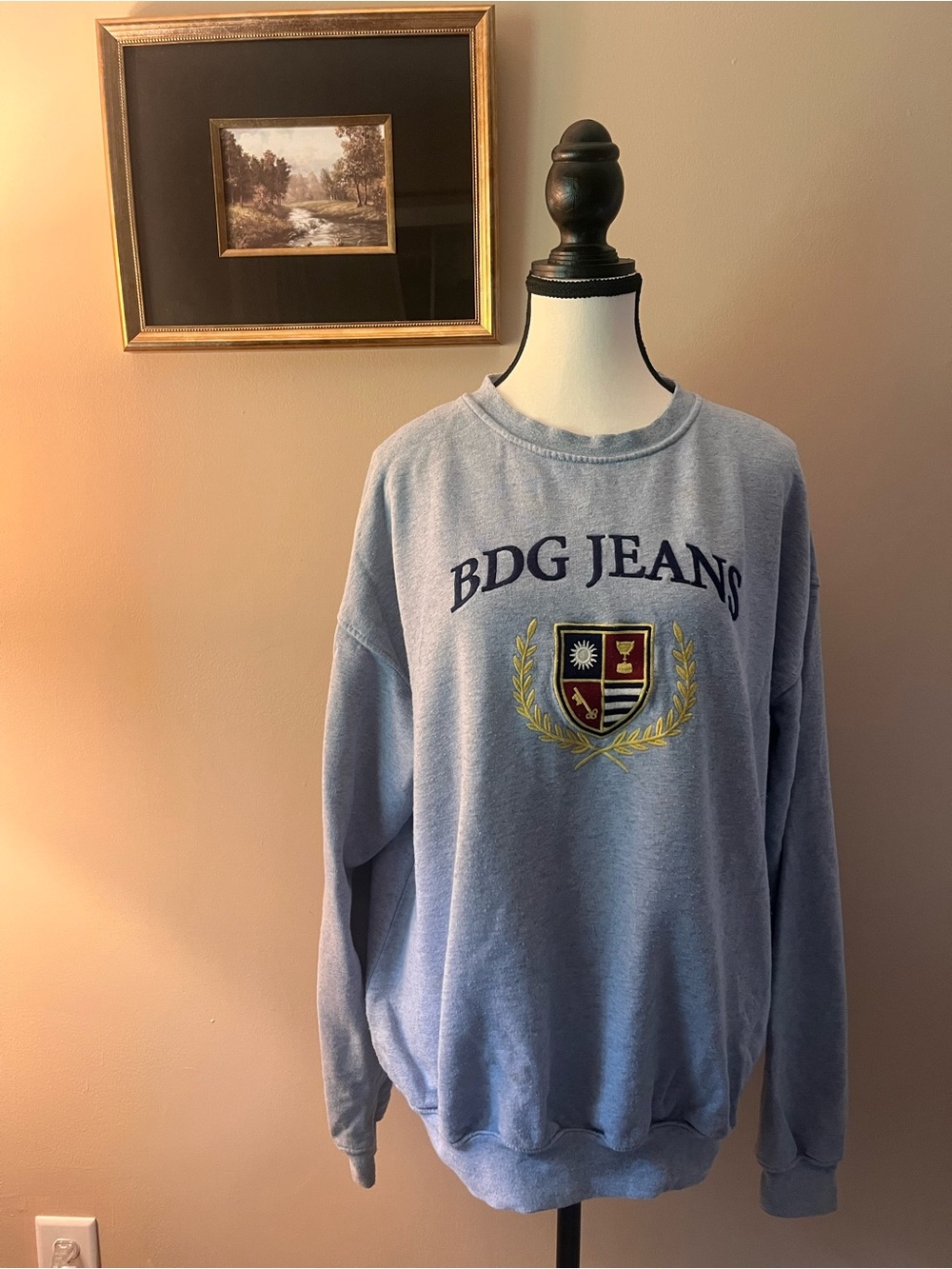 BDG Jeans Urban Outfitters Collegiate Crest Oversized Light Blue Sweatshirt